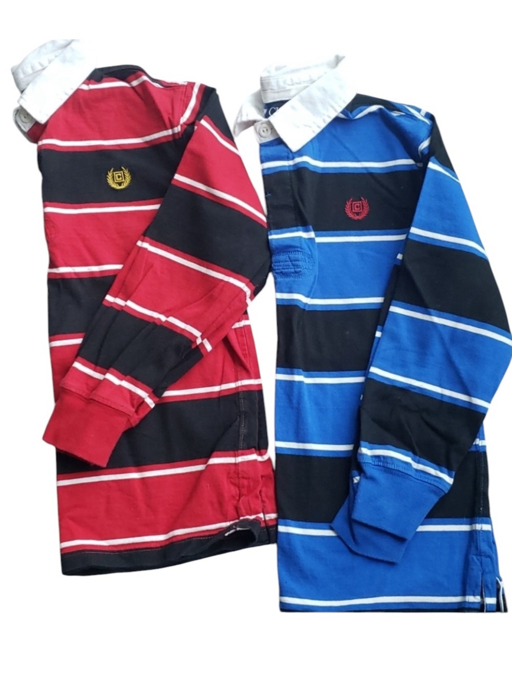 BUNDLE! 2 Chaps Youth Rugby Shirts - Red & Blue Striped Long Sleeve Polos